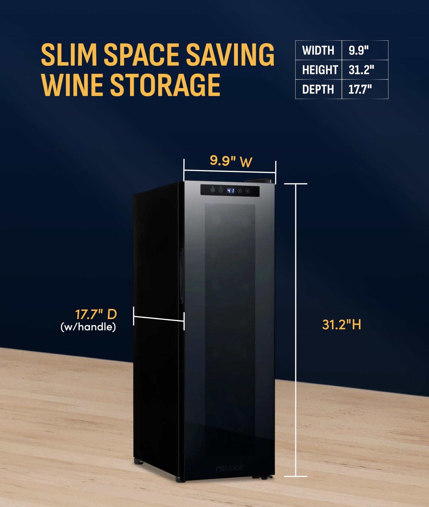 NewAir 10" Wine Fridge for 12 Bottles | Freestanding Wine Cooler Refrigerator with Glass Door | Compact Countertop Storage with Precision Cooling & Quiet Operation | Black