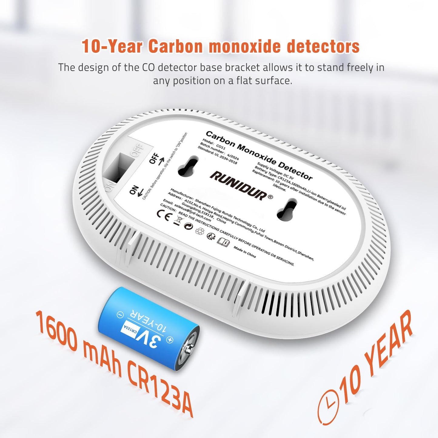 Carbon Monoxide Detectors with 10-Year Battery, Digital LCD Display, LED Flashing Signal Lights Portable CO Monitor Alarm for Travel, RV, Home, and Depot (1 Pack)