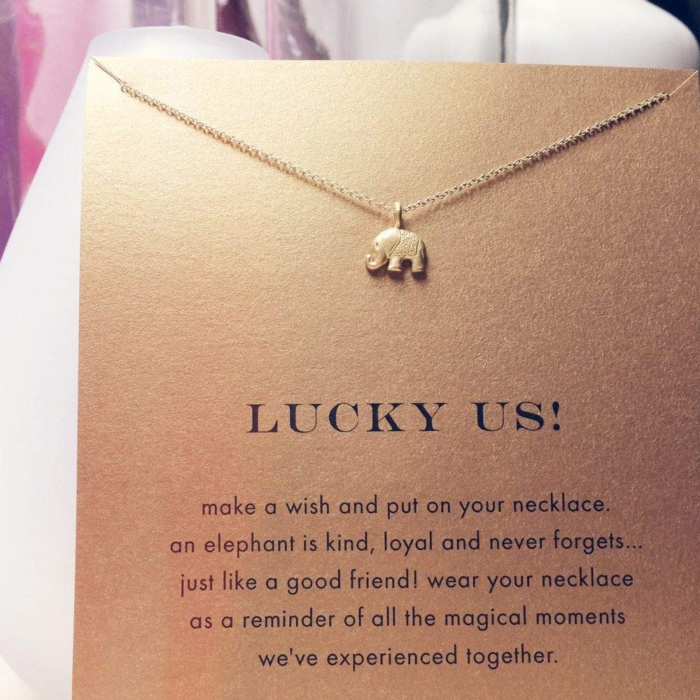 LANG XUAN Friendship Elephant Necklace Good Luck Butterfly Pendant Chain Necklace with Message Card Gift Card for Women Gir (Sil