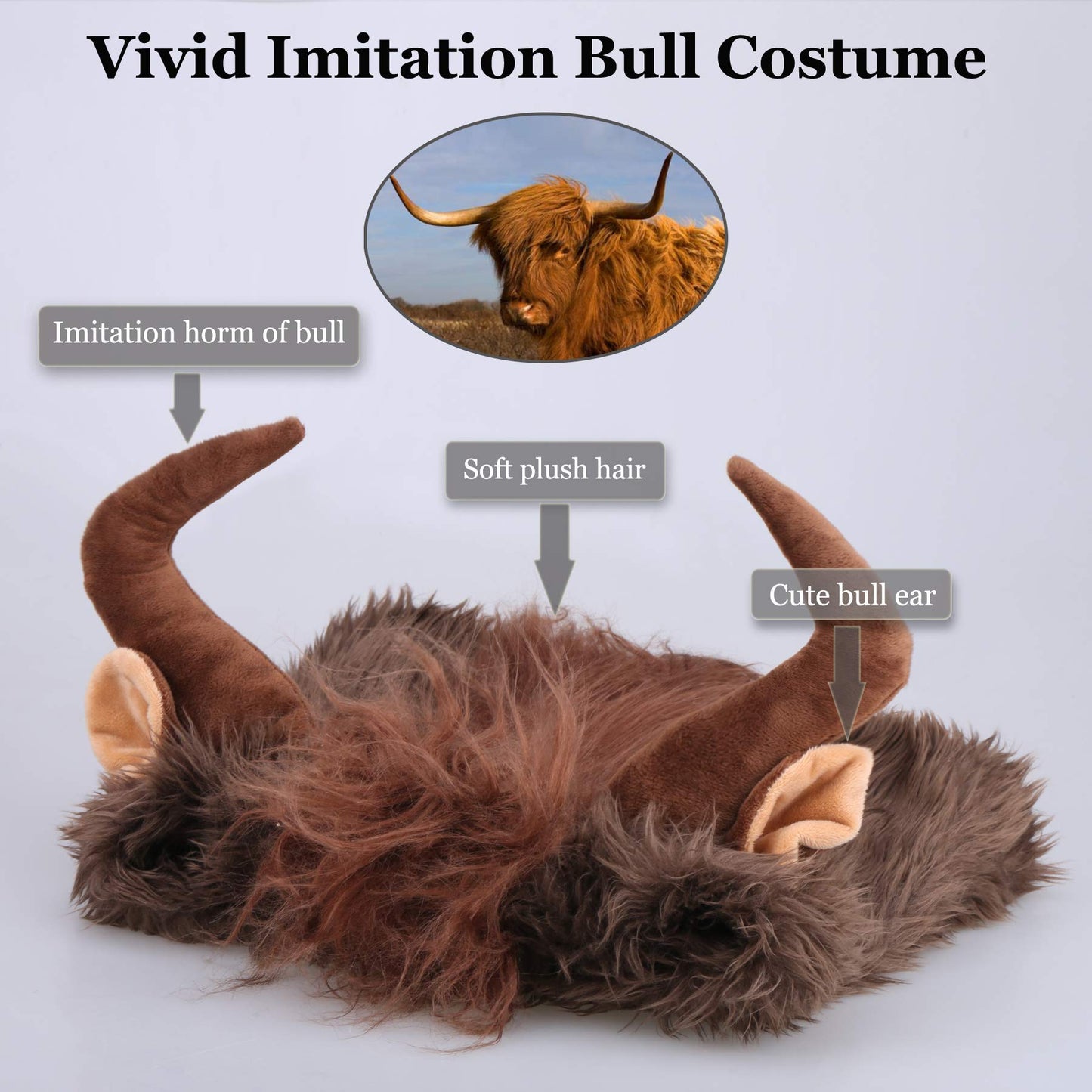 Funny Pet Moose Costumes for Dog, Cute Furry Pet Wig for Halloween Christmas, Pet Clothing Accessories (Bull, Size L)