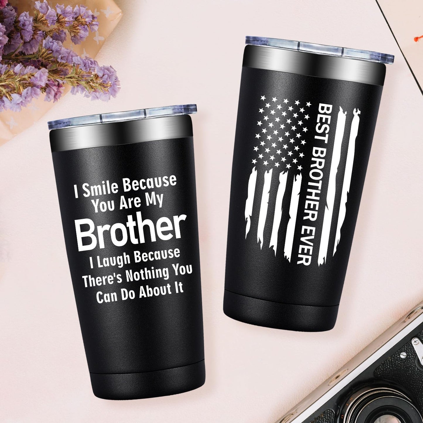 Grifarny Brother Gifts from Sister - Christmas, Fathers Day, Birthday Gift for Brothers Adult - Best Brother Ever Gifts - I Smile Because You are My Brothers Tumbler Cup 20 oz