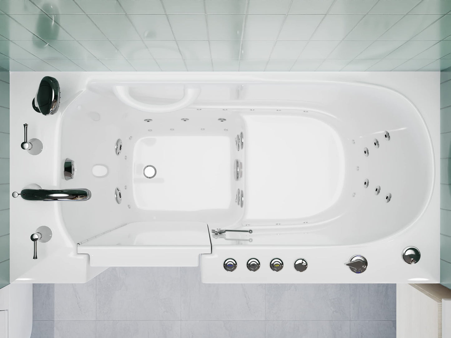 ANZZI Walk In Tub 26'' x 53'' Left Drain Tub with 15 Whirlpool Jets in White, Air Massage Jetted Hot Soaking Bath Tub with a Waterfall Filler Faucet and Handheld Shower Sprayer - AMZ5326LWD