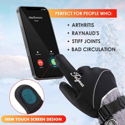Telguua Heated Gloves for Women Men,Electric Rechargeable Heated Work Glove Ski Mitten Waterproof Touchscreen Heated Gloves (Grey, S)