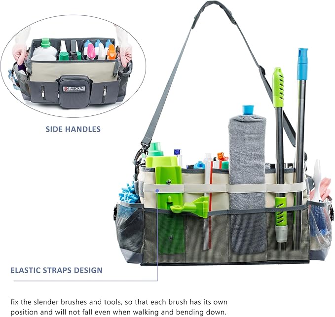 Large Cleaning Supplies Organizer-Cleaning Caddy Organizer With Handles & Shoulder Strap-Cleaning Bags for Cleaning Suppliers-Housekeepers Wearable Cleaning Tote Upgraded