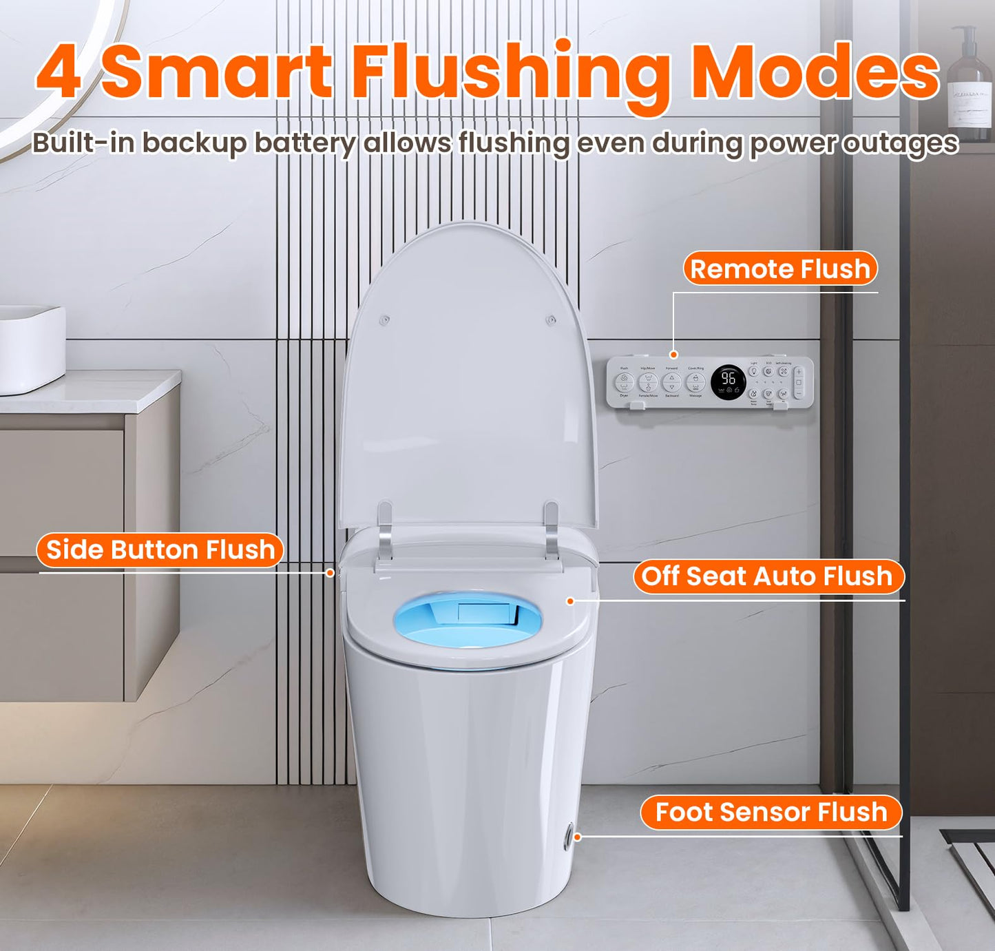 Smart Toilet with Tank, No Water Pressure Limit, Automatic Lid Open/Close, Foot Sensor Bidet Toilet, Built-in Fragrance, Warm Air Dryer, ADA Compliant Height Bidet Toilet for Bathroom