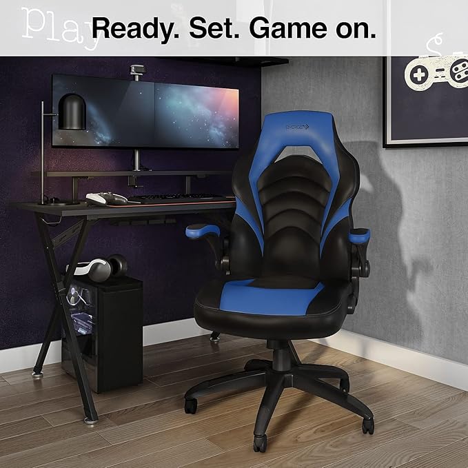 STAPLES Emerge Vortex Bonded Leather Gaming Chair, Black and Blue, 2/Pack (58293-CCVS)
