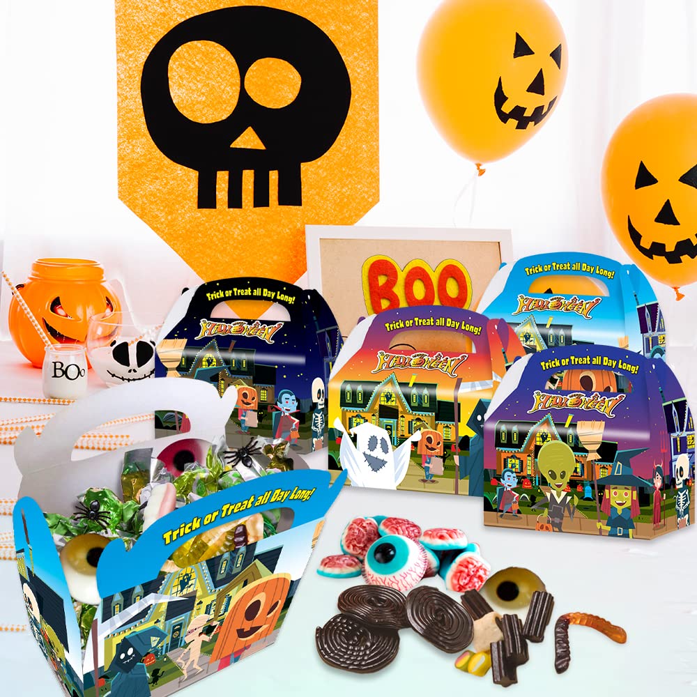ArtCreativity Halloween Treat Boxes, Set of 12, Cardboard Candy Treat Bags with Carry Handles, Trick or Treat Supplies, Party Favors Halloween Candy Box for Sweets, Toys, Gifts, and More