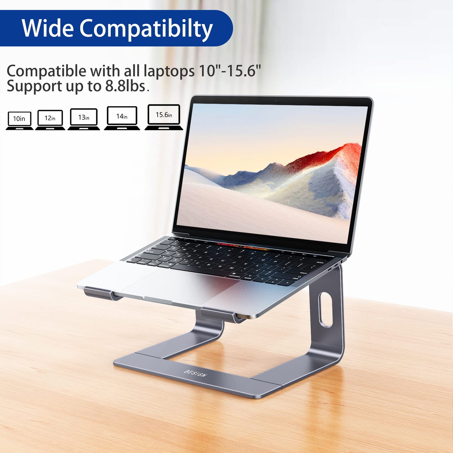 BESIGN LS03 Aluminum Laptop Stand, Ergonomic Detachable Computer Stand, Notebook Holder Compatible with MacBook Air Pro, Dell, HP, Lenovo More 10-15.6" Laptops, Space Gray