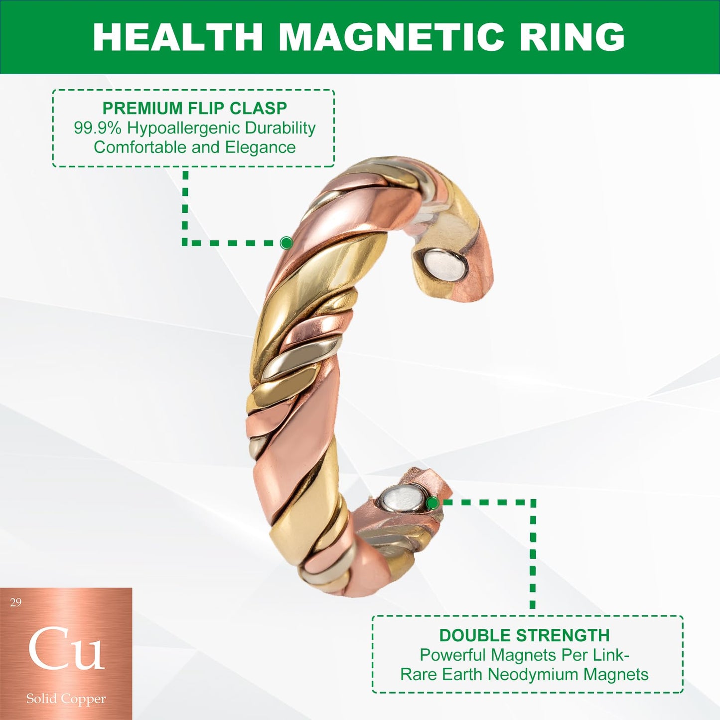Wollet Tri Tone Braide Copper Magnetic Ring for Women, Magnetic Ring with 3 Colors, 99.9% Solid Pure Copper Ring with Magnets Ad