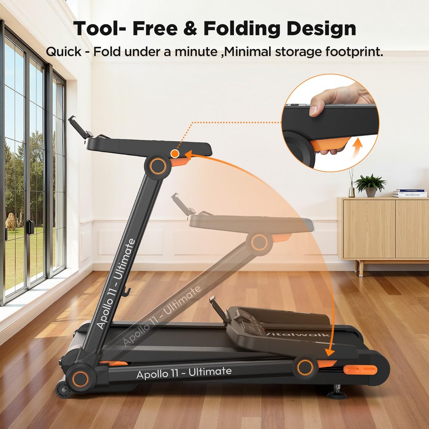 Vitalwalk Foldable Treadmill with Auto Incline, Commercial 49"x18" Wide Running Belt, 10MPH, 3.5HP Brushless, Walking Pad Treadmill for Home, Auto Folding, No Installation, 350LBS Capacity, APP, 20%