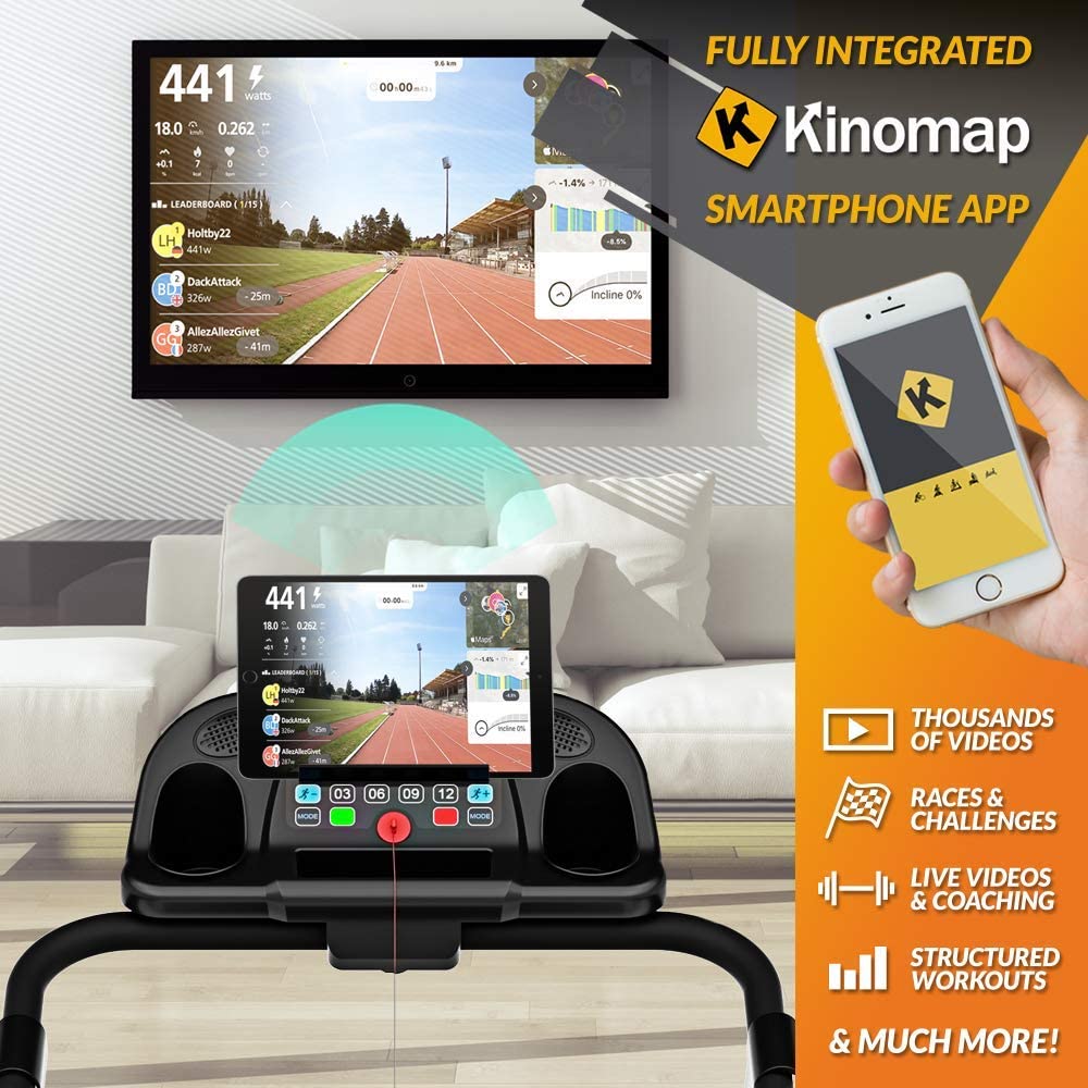 Bluefin Fitness Kick 2.0 Innovative High-Speed Folding Treadmill | Kinomap | Live Video Streaming | Video Coaching & Training | Quiet | 12 Km/h + 18% Incline | Joint Protection Tech | HRC Sensors