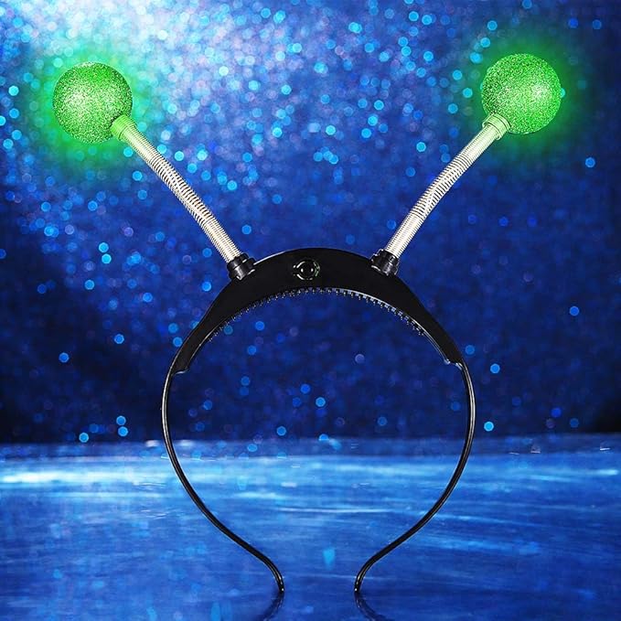 Sixexey Light Up Alien Headband LED Martian Antenna Hair Band Space Costume Hair Accessories for Halloween Party