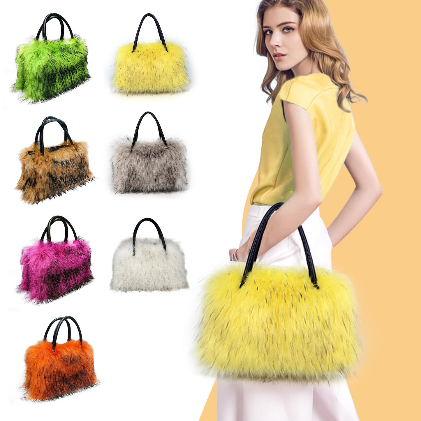 Women's Shoulder Handbags Faux Fur Tote Bag Fluffy Satchel Handbags for Women, Mom, Friends, Bridesmaids (Brown)