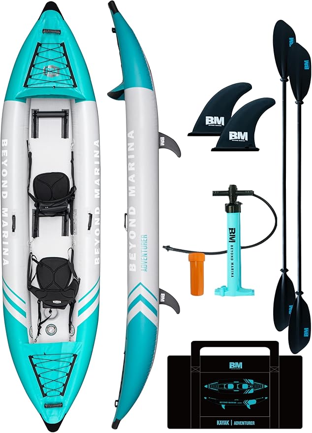 Inflatable Kayak 2 Person Adult - BEYOND MARINA Tandem Kayak with Drop Stitch Floor, Touring Kayak with Aluminum Paddles, ...