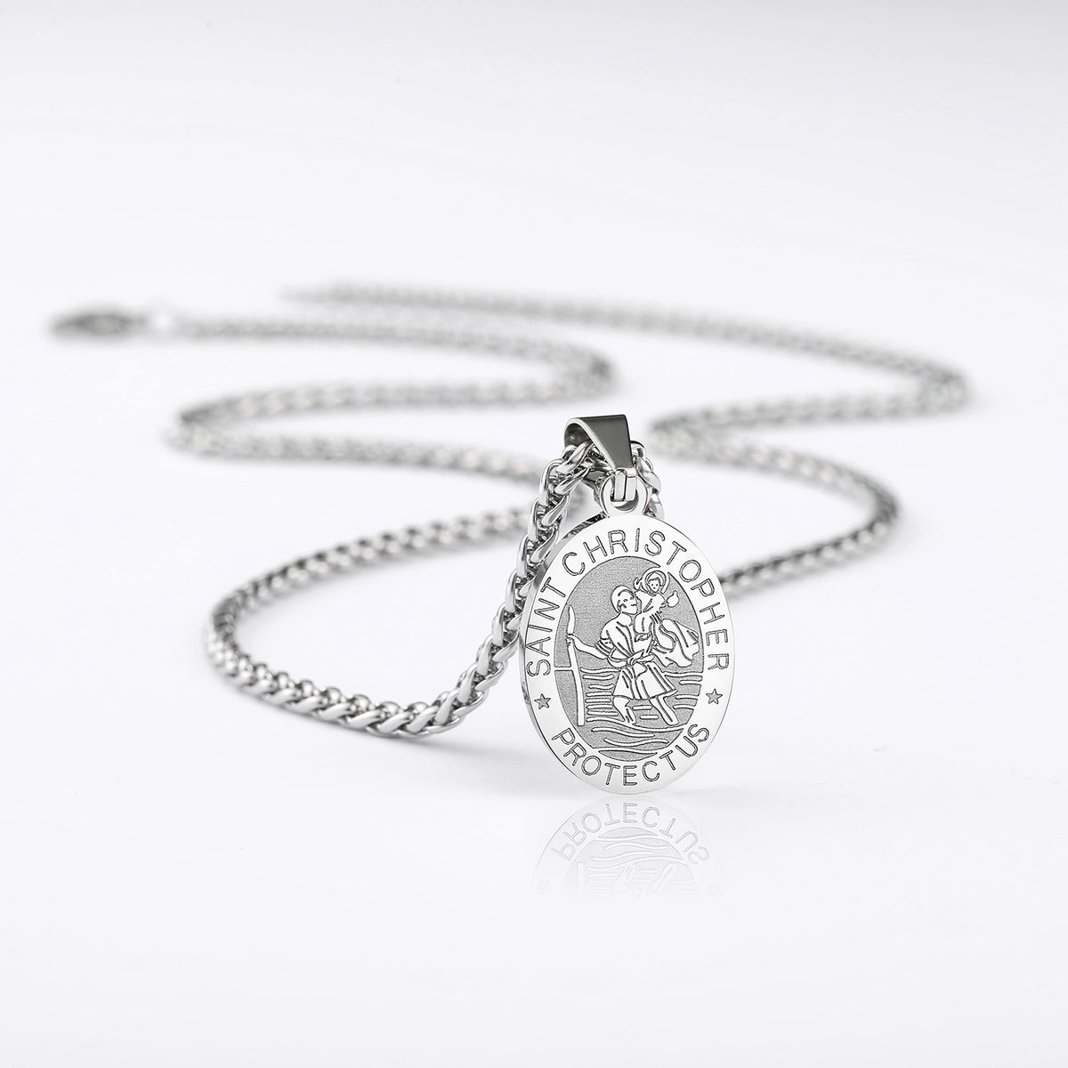 Zocomi Silver Saint St Christopher Medal Necklace for Men Boys, St. Patron Pendant Chain Jewelry Catholic Christian Religious Ba