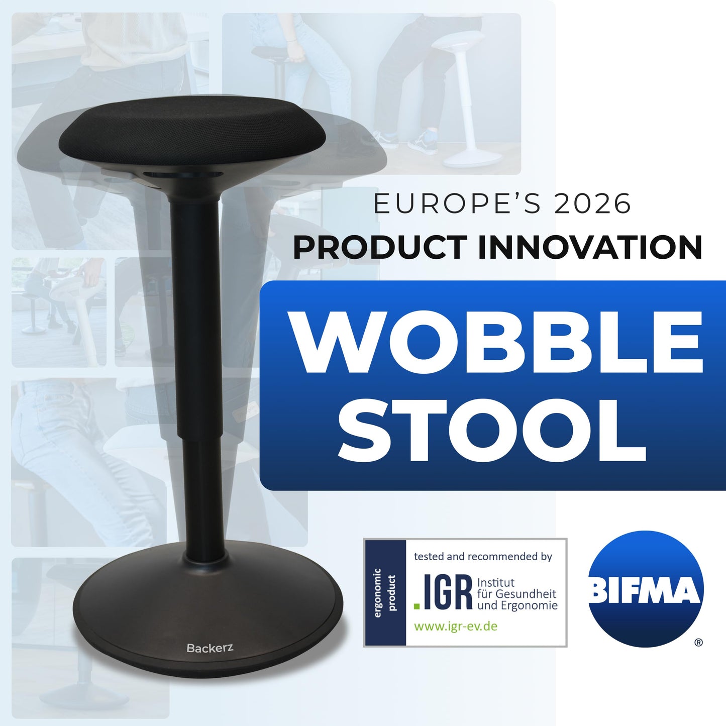 Backerz Standing Desk Stool Chair, Height Adjustable Stool 16-24 inch for Office and Classroom, Swivel seat, Anti-Slip Bottom Ergonomic Wobble Stool with Rocking Motion, Black