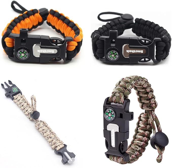 Smithok Paracord Survival Bracelet-Length Adjustable,Loud Whistle Emergency Compass Survival Fire Starter Scraper Accessor...
