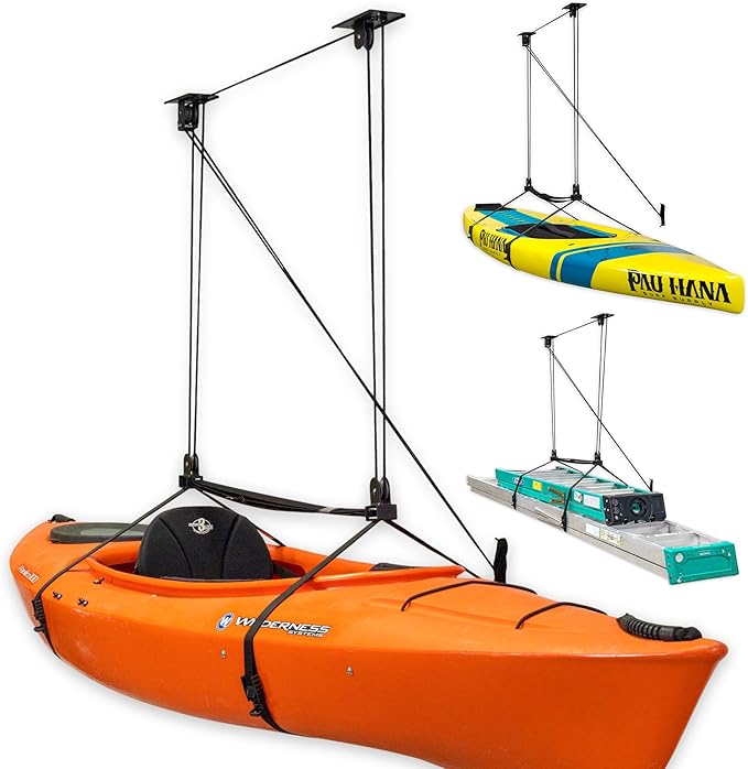 StoreYourBoard Kayak and Canoe Ceiling Hoist – Overhead Garage Storage Rack for Kayaks, Canoes, and Paddle Gear – Heavy Du...