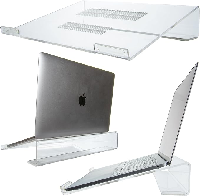 DuraClear Acrylic Laptop Stand for Desk - Ergonomic 2.5" Elevation Acrylic Computer Riser - Laptop Stand Accessory for up ...