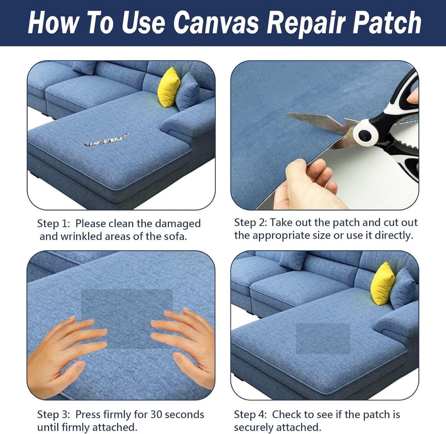 Canvas Repair Patch, 17X79 Inch Strong Sticky Fabric Repair Tape, Self-Adhesive Fabric Patch for Sofas, Tote Bags, Clothing, Car Seats, Furniture (White, 17X79 Inch)