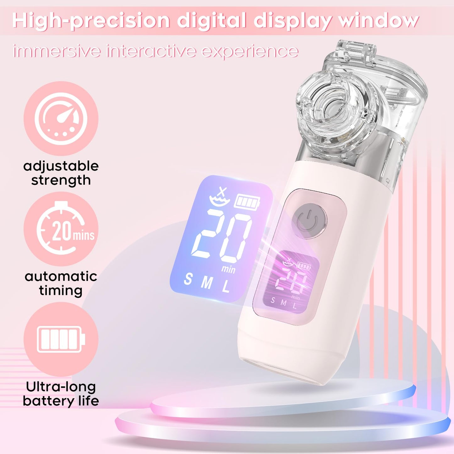 ULTRASONIC Nebulizer, Model NE-520, Smart Digital Display Portable Nebulizer for Adults and Kids, Portable Nebulizer- Rechargeable Nebulizer for Travel and Home Use, Take-Along Nebulizer for Kids