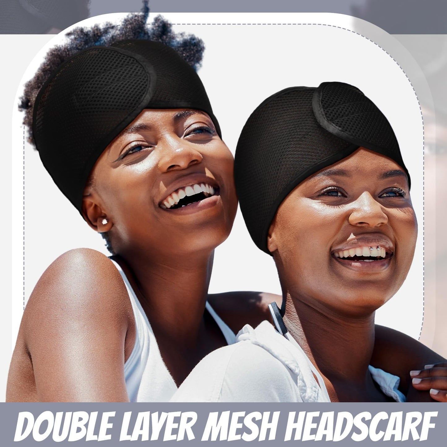 Xuhal 4 Pieces Mesh Hair Wraps for Black Women - Sleeping Hair Scarf Cap, Spa Headbands, Natural Wash Face Sleep(Black)