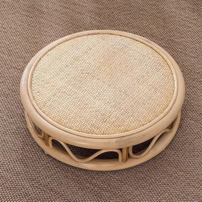 Rattan Low Stool, Hand-Woven Round Rattan Cushion, Meditation Floor Mat, Vintage Futon Cushion, Yoga Cushion, Suitable for Bedroom, Balcony(Natural,45 * 15cm/17.7 * 5.9in)