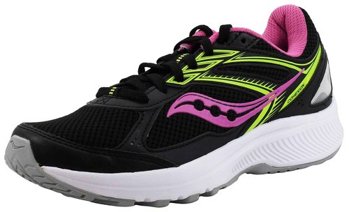 Saucony Women's Cohesion 14 Road Running Shoe, Black/Pink/Yellow, 10