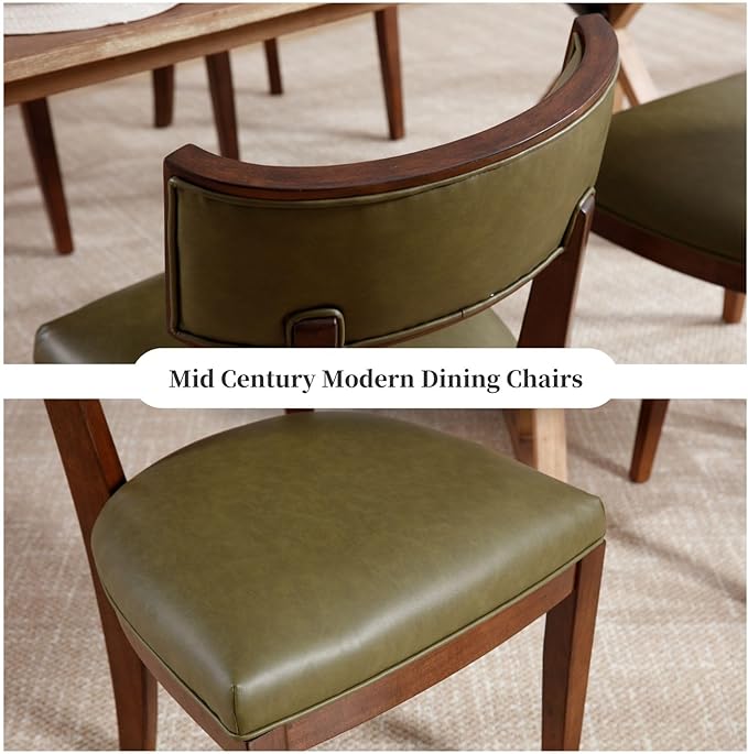 DM Furniture Mid Century Modern Dining Set of 6 - Faux Leather Upholstered Chairs With Curved Backrest - Farmhouse Kitchen Solid Wood Side Chairs for Living Room/Restaurant