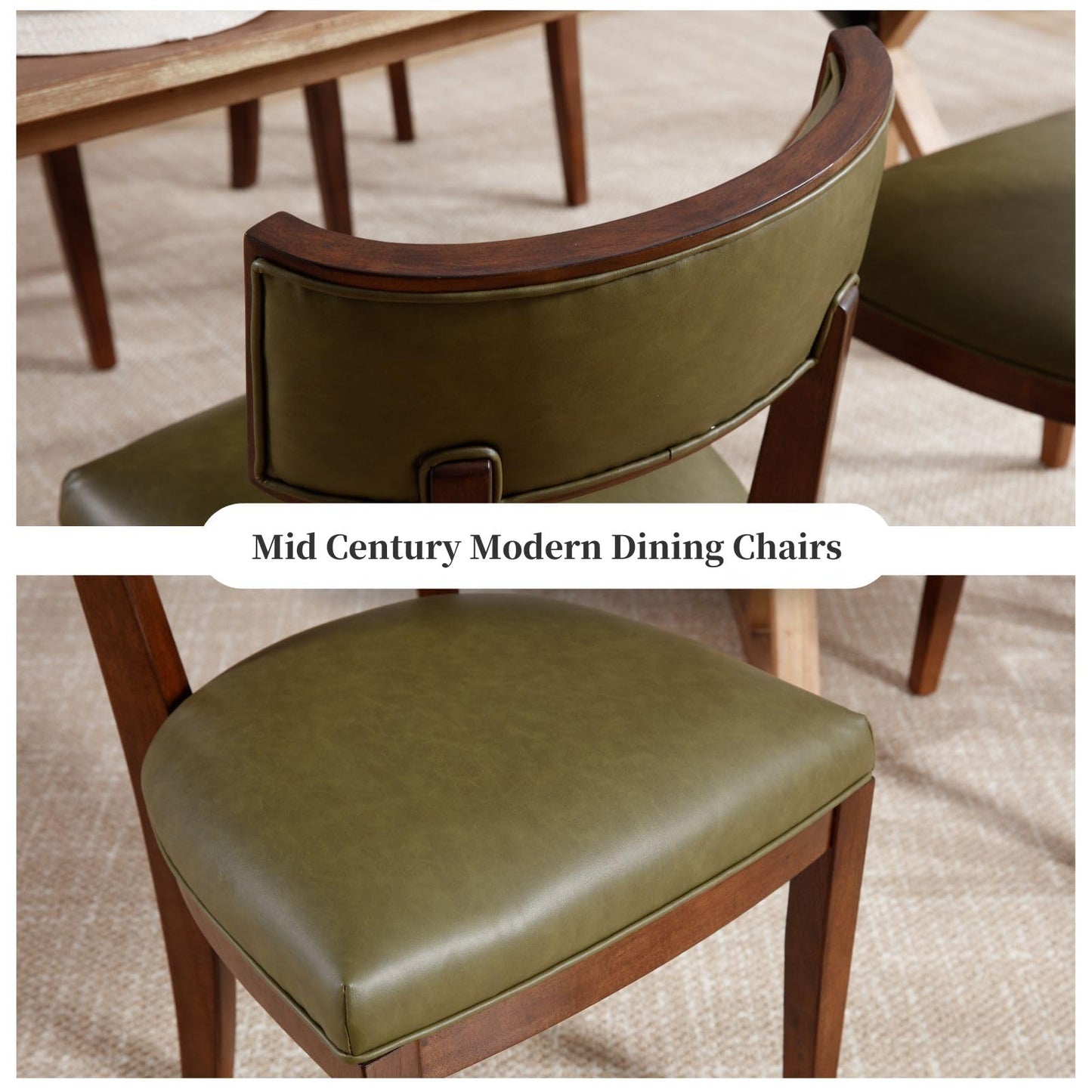 DM Furniture Mid Century Modern Dining Chairs Set of 4 Faux Leather Upholstered Dining Room Chairs with Curved Backrest & Solid Wood Legs Farmhouse Kitchen Chair for Dining/Living Room/Restaurant