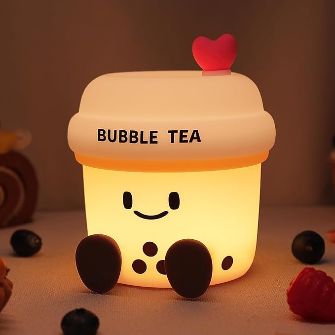 YuanDian Boba Bubble Tea Night Light, Cute Silicone Lamp Gift for Kids Girls Boys, Bedroom Decor for Christmas Birthday - Toddler Safe Kids Room Accessories