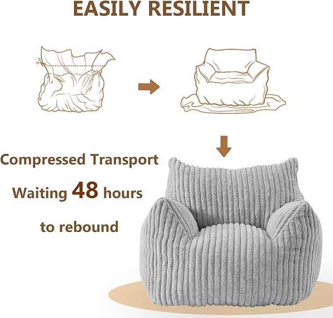 Achicsofar Giant Bean Bag Chairs for Adults Teens, Large Bean Bag Sofa Chairs with Filling Comfy Fuzzy BeanBag Chair with Armrests for Bedroom Living Room Reading