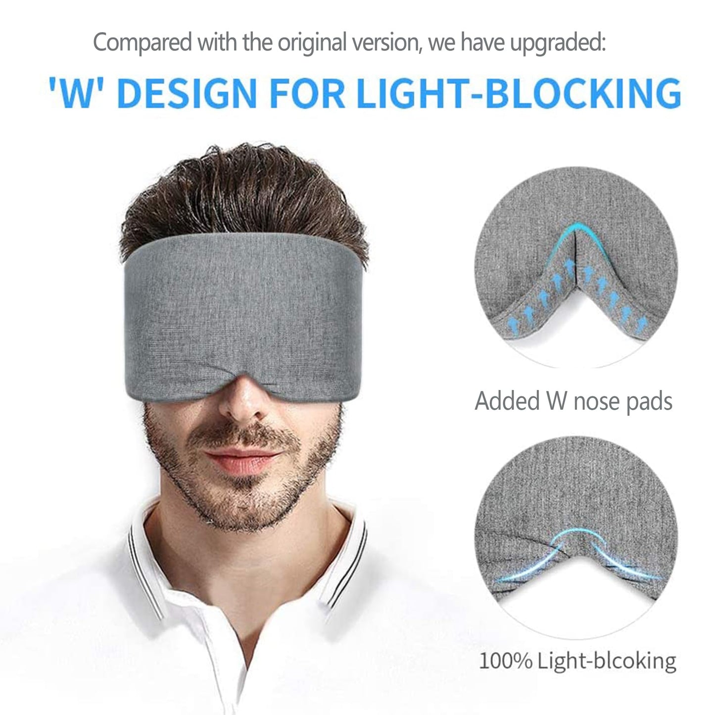 FRESHME Cotton Sleep Eye Mask for Men - Upgrade Design Blackout Side Sleeper Eyes Cover for Night Sleeping, Large Size Wide Soft Travel Airplane Blindfold with Adjustable Velcro Strap for Work Nap
