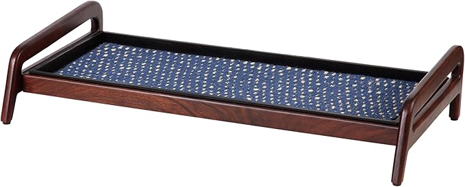 Anji Mountain Heavy Duty Waterproof Wooden Shoe Storage Mat Organizer/Boot Storage Tray Multi Use for Entryway with Coir, Blue and Ivory Insert, 1 Tier, Fits 3 Pair (36.5" Wide)