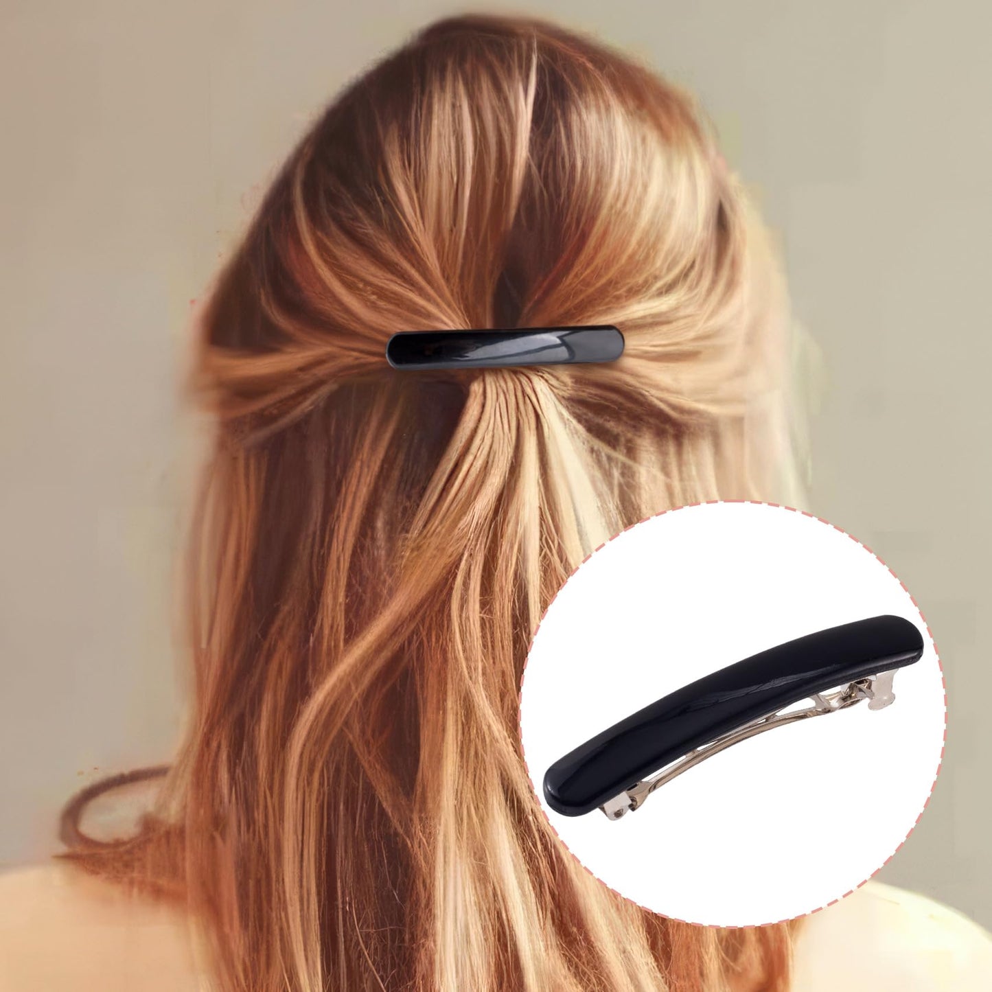 STSTR 4PCS French Barrette Hair Clips for Women, 2 Styles Small Tortoise Shell Hair Clip, Curved Glossy/Frosted Thin Hair Flat H