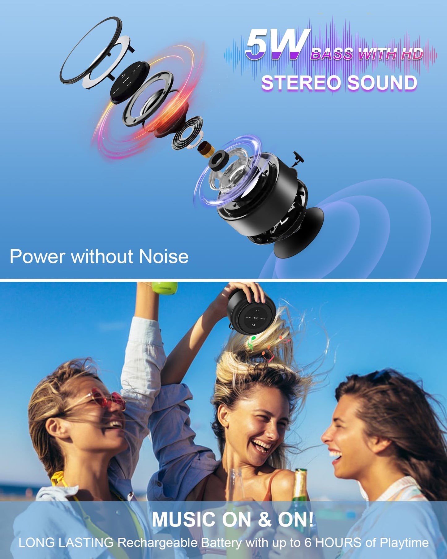 Bluetooth Shower Speaker, Portable Bluetooth Speakers, Ip67 Waterproof Wireless Speaker With Suction Cup & Carabiner, Built-In M