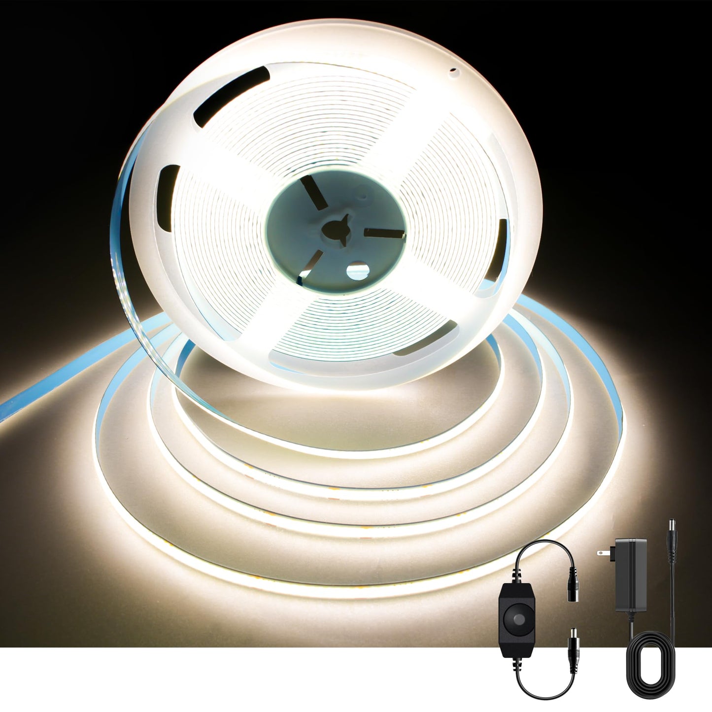AXMOTUT 32.8ft COB LED Strip Lights 4000K Dimmable, High CRI 93+ with Power Adapter, Flexible Light Strips for Bedroom, Room, Kitchen, Mirror （Remote Control not Included）