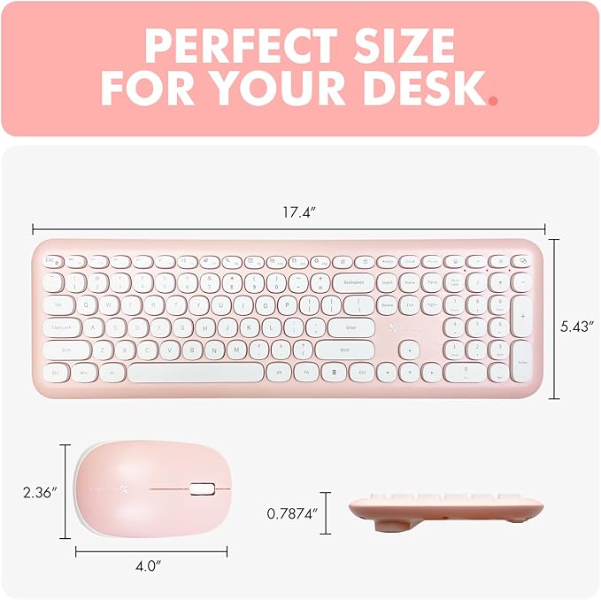 X9 Pink Keyboard and Mouse Wireless | Cute Wireless Keyboard and Mouse Combo - Transform Your Space with a Colorful Keyboard and Mouse Set for PC Laptop and Chrome (Pink/White)