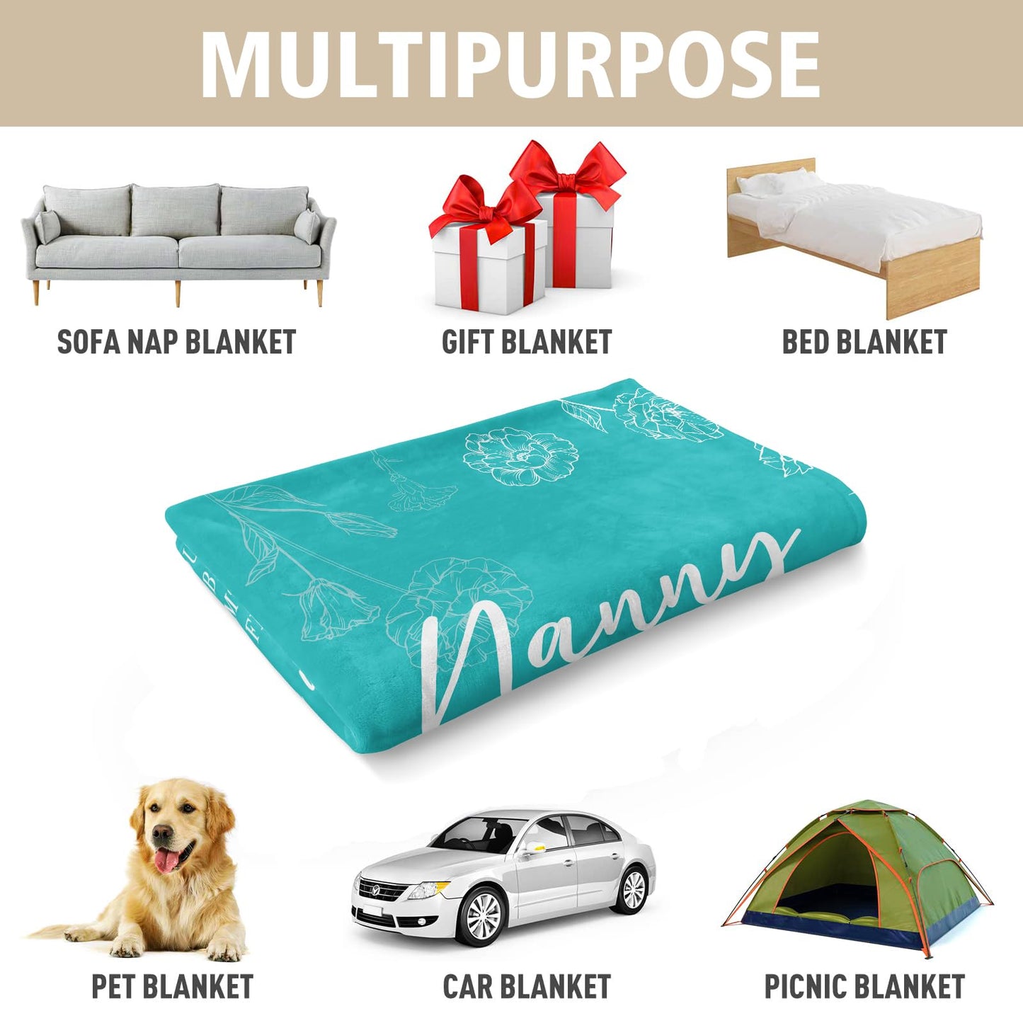 Nanny Gifts for Grandma, Gifts for Nanny Blanket, Nanny Birthday Gift from Grandkids, to My Nanny Nana Grandma Blanket 50" x 60", Teal
