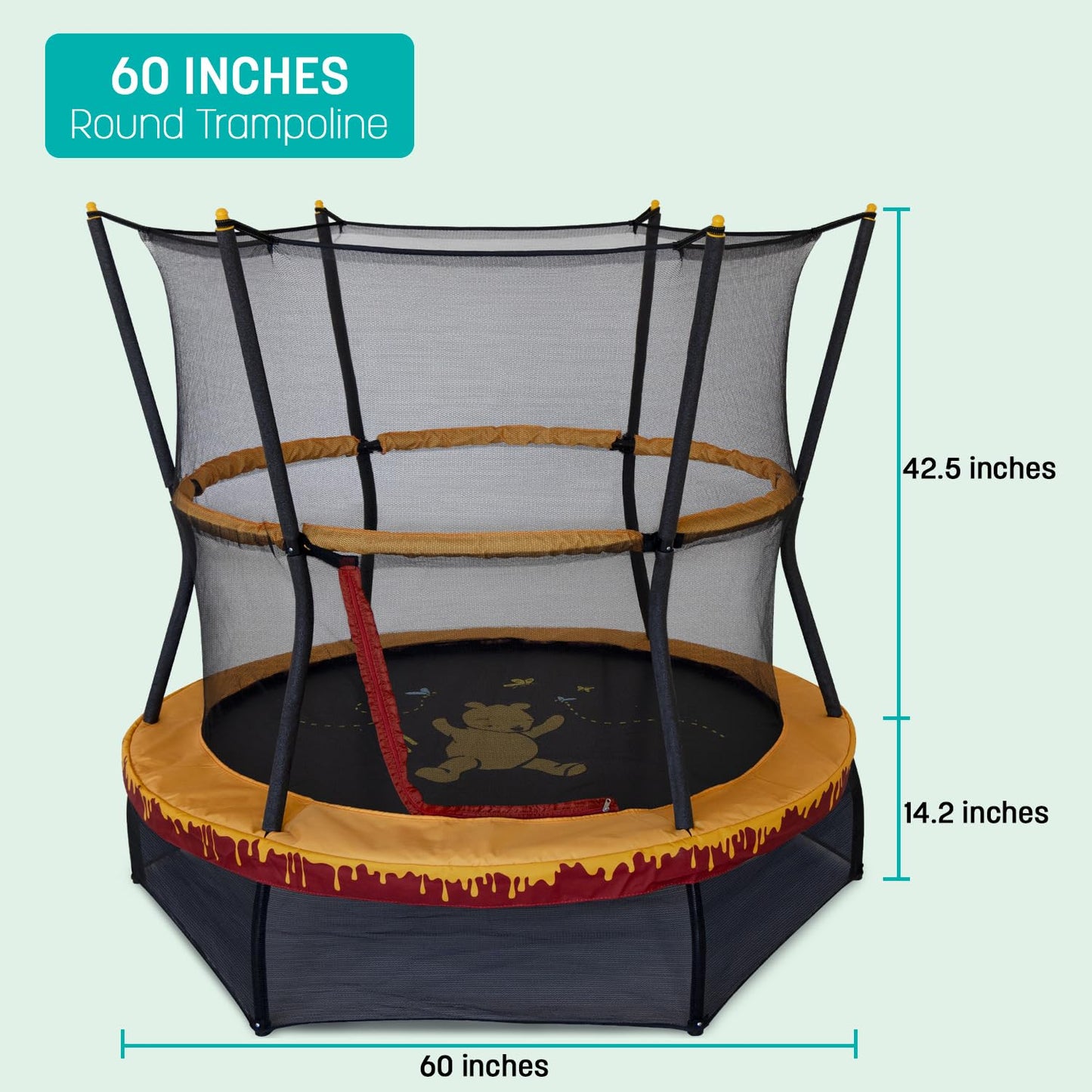 Skywalker Trampolines 60" No-Spring Design Mini Trampoline for Kids and Toddlers with Enclosure Net, Indoor/Outdoor Trampoline with 360-Degree Padded Handlebar, 100lbs Capacity, for Boys & Girls