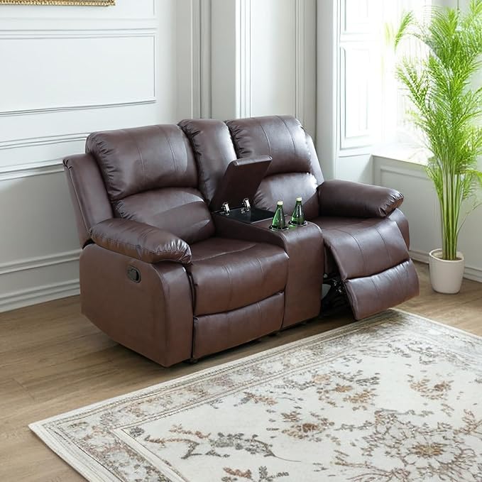 A Ainehome Living Room Furniture Set Leather Recliner Sofa Set Loveseat Chair Furniture Sofa Set for Living Room/Small Space/Rv/House/Office/Theater Seating (A-Brown Leather, Loveseat)