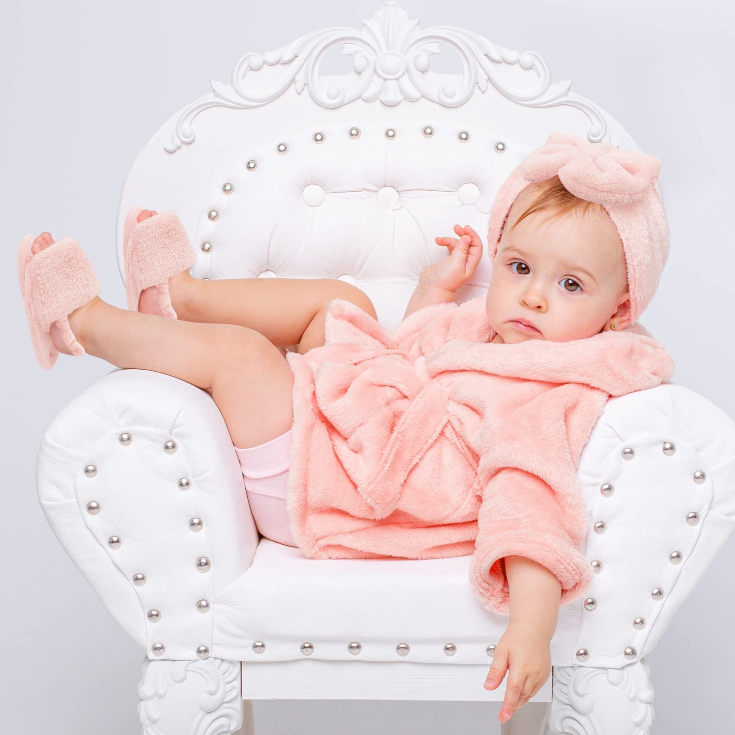 Rising Star Baby Robe Girl, Pink Baby Bathrobe Towel, Slippers & Cap - Bath Robe Spa Set - 1 Year Birthday Gift for Girls
