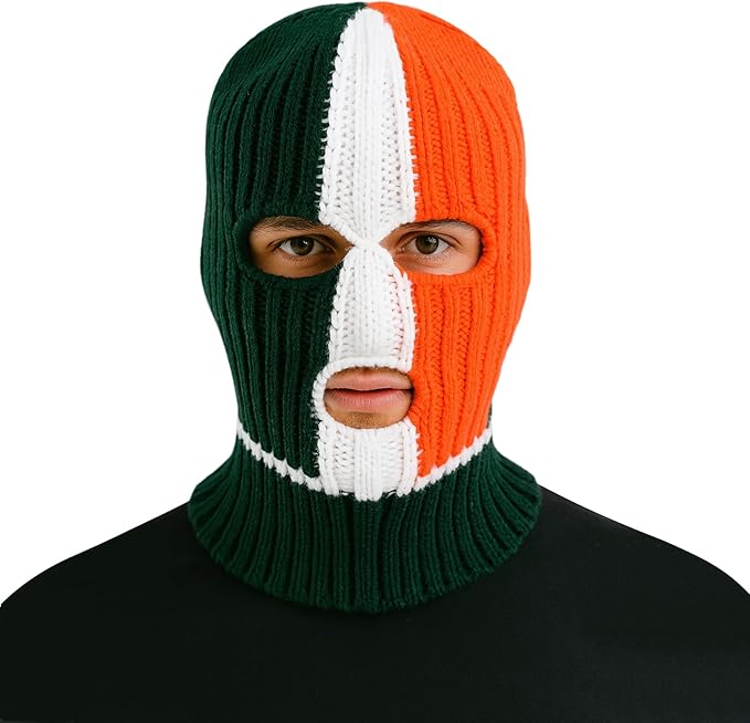 SockFrenzy Crazy Irish Flag Tricolor Balaclava Crochet Hat Music Festival Halloween mask