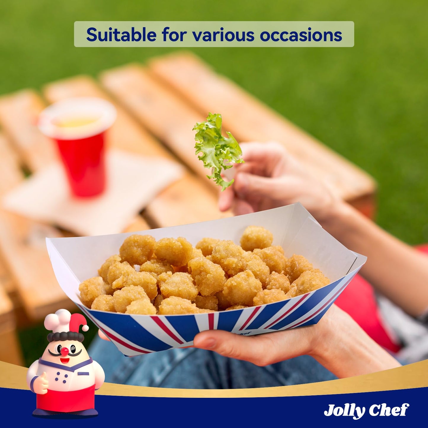 JOLLY CHEF Disposable Paper Food Trays, 250 Count - 3lb Serving Boats for Gameday,Paper Food Boats for Hot Dogs, Fries & Party Snacks