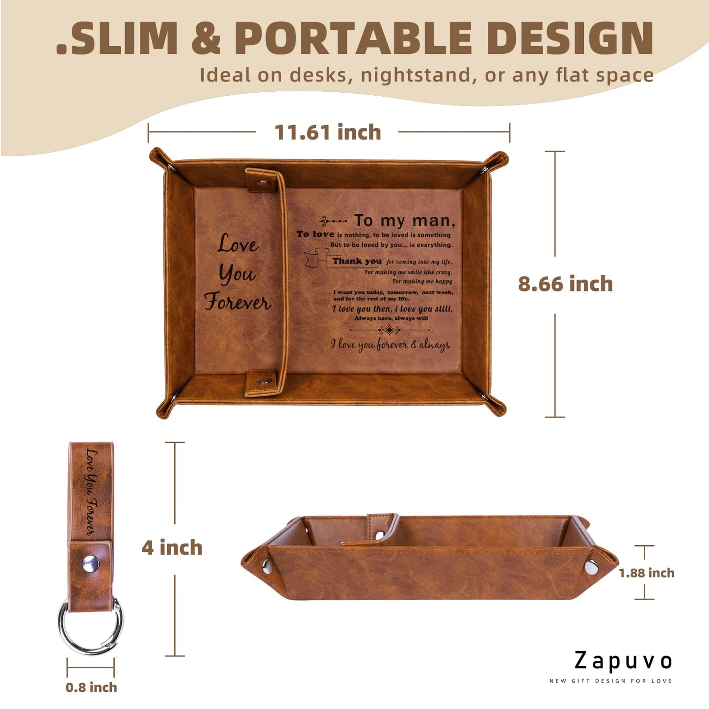 ZAPUVO PU Leather Tray and Keychain, Unique Gifts for Him Boyfriend from Girlfriend, Gifts Ideas for Husband Anniversary from Wife, Christmas Xmas Gifts for Him Birthday