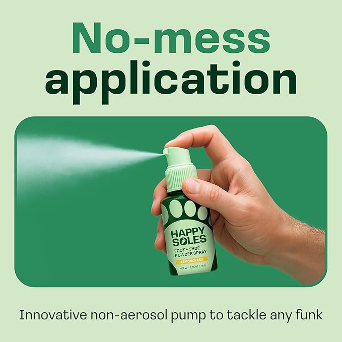 Foot & Shoe Deodorizer Powder Spray - Talc-Free, Vegan, Non-Aerosol Mess-Free Spray - Absorbs Sweat & Fights Odor with Bamboo & Tapioca - Long-Lasting Freshness & Comfort (Lemongrass)