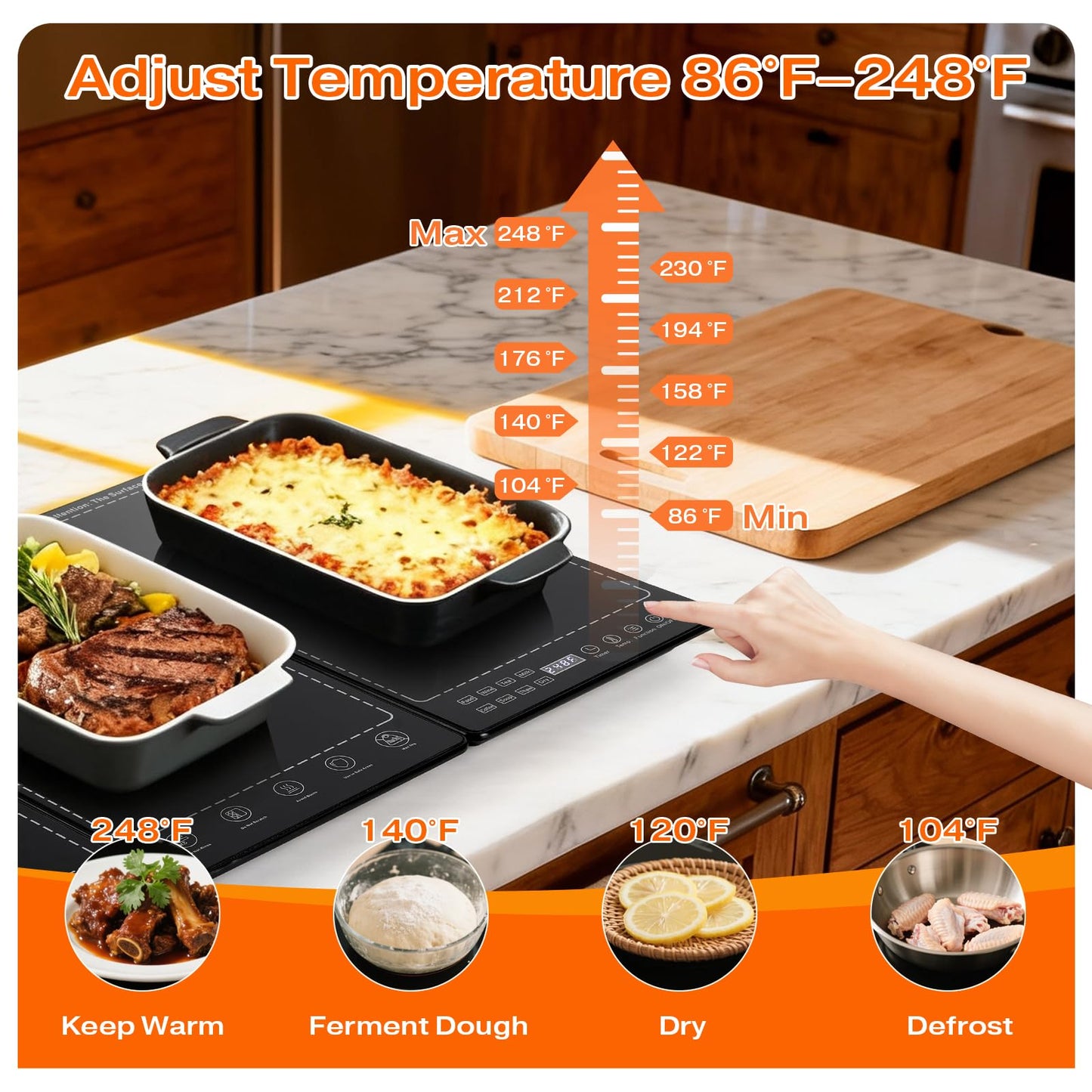 Electric Warming Tray,33"x 15" Food Warmer for Parties Buffet with 10 Temp-Settings, 4-in-1 Warming Mat for Food Built-in Thermostat and Surface Heating, Warming Tray for Parties Buffet,Gatherings
