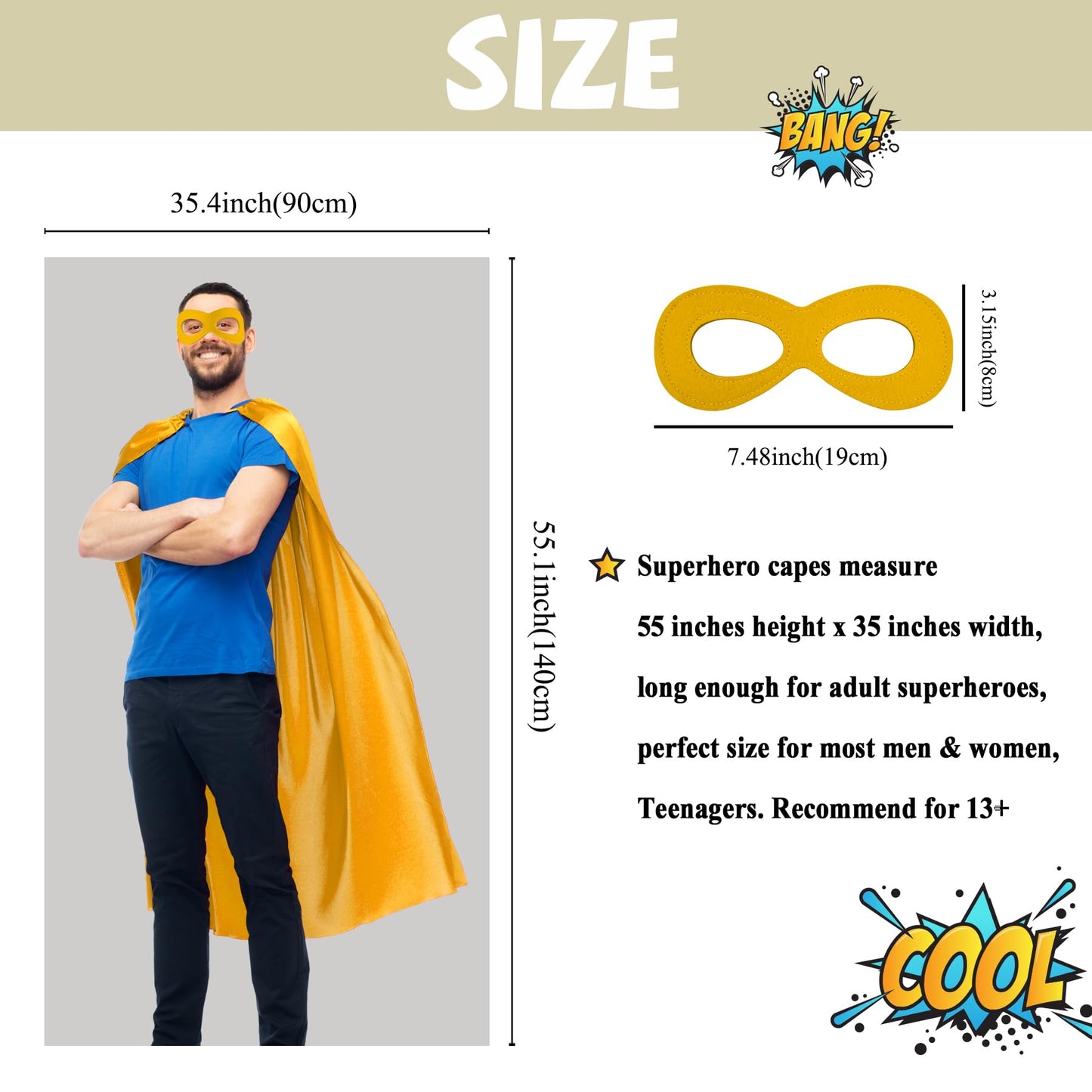 D.Q.Z Bulk Superhero-Capes and Masks for Adults Super Hero Group Costume Dress Up Team Building Halloween Party,10 Pack (Gold)