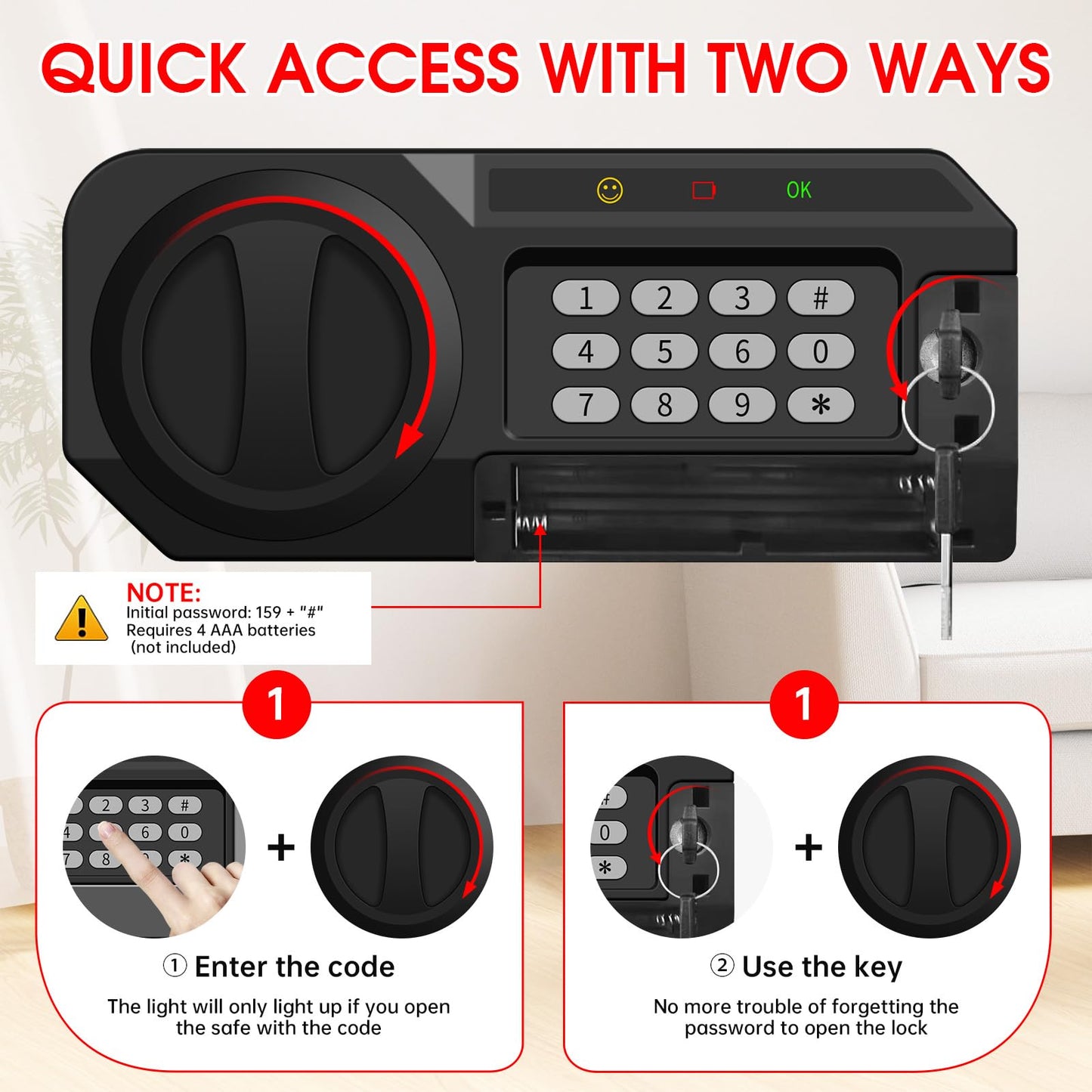 5.1 Cuft Large Home Safes Water and Fireproof with Digital Keypad & Key Lock, Fire Security Safes with 3 Removable Shelves, Anti-Pry Safe Box for Money Documents Jewelry, 23.62"H x14.96"W x 12.2"D
