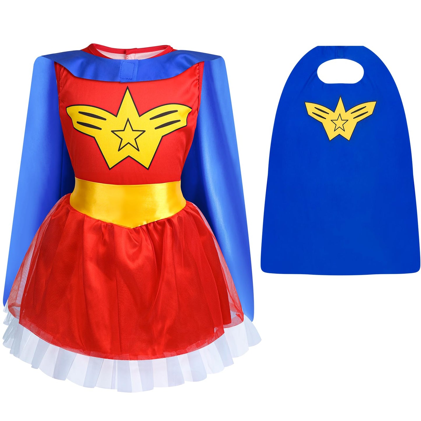 Jeowoqao Toddler Girls Dress up Costumes, Princess Dress Up Clothes for Little Girls, Kids Dress Up Pretend Play Set with Supergirl Princess Costumes Toy Gift for Girls Ages 3 4 5 6 Years